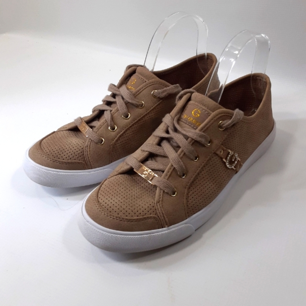 G by Guess Baylee4 Size 10M Tan Fabric Upper Leather Sole Comfort Loafer Shoes
